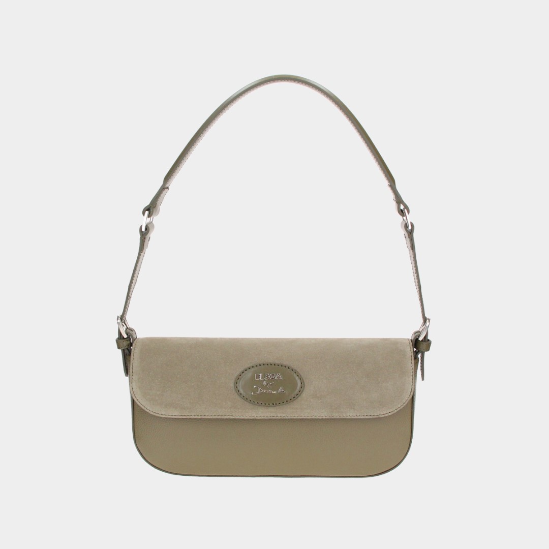 Malá Klopňová kabelka Brera khaki velur/striebro Malá Klopňová kabelka Brera khaki velur/striebro